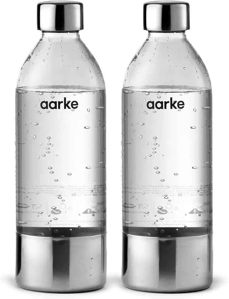 Aarke 2er-Pack PET-Flaschen für Wassersprudler Carbonator 3, BPA-frei mit Details in Edelstahl, 1000ml