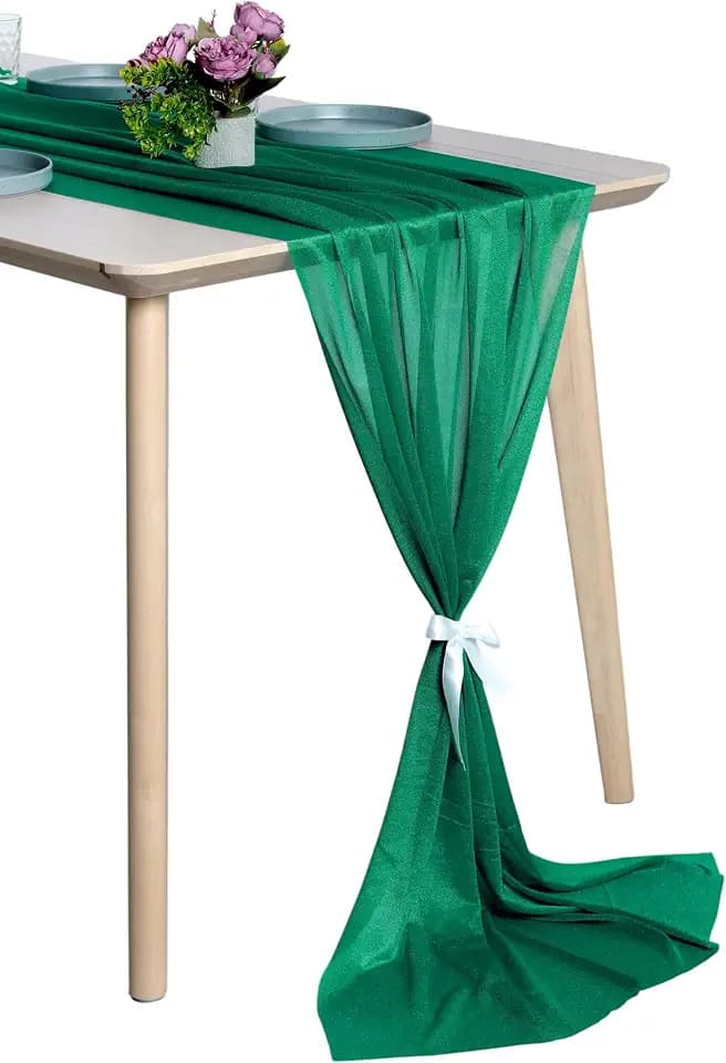 Pack of 10 Chiffon Table Runners 29 x 120 Inch, 10FT Long - Emerald Green