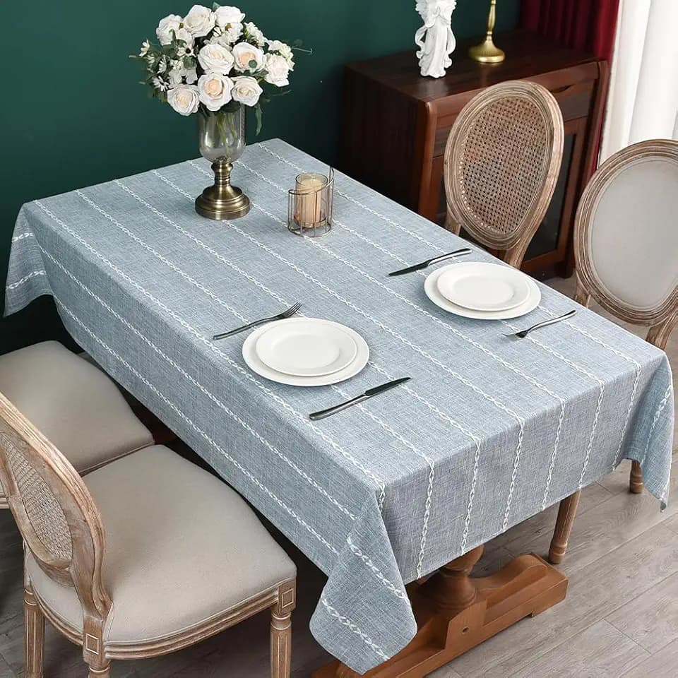 Zobesta Blue Linen Tablecloth Rectangle Tablecloth 86x53 Inch