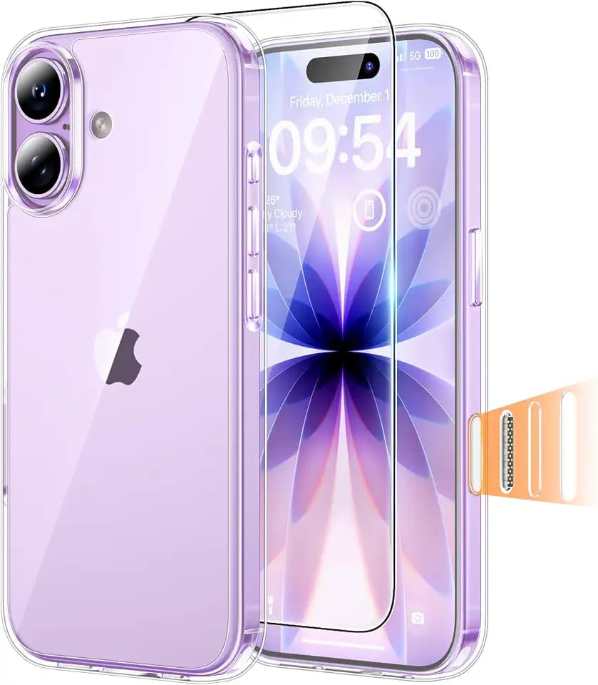 TAURI für iPhone 17 Hülle 6,3" mit Panzer Schutz Glas Folie und Kamerasteuerung, Schutz nach Militärstandard, Stoßfest Militärstandard Transparent Handyhülle - Durchsichtig