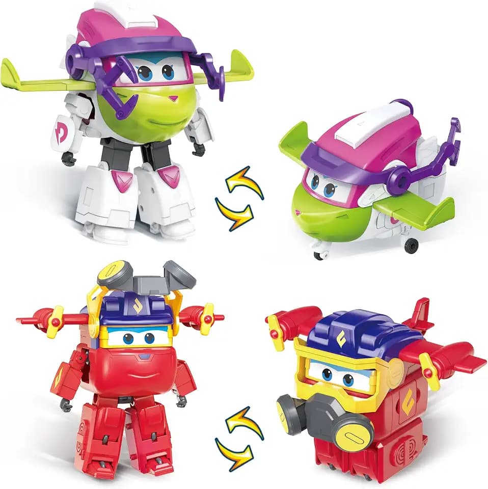 Super Wings Transformable Toys Playset, 5 in Curie and Runi Airplane Transforming Figures Toys Set, 2 in 1 Mode Rescue Bots Toy for 3-5 Year Old Boys Girls Toy for Toddlers Kids Age 3-5