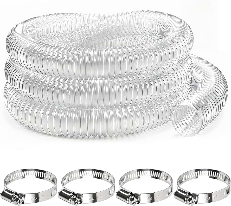 50mm Staubsaugerschlauch Transparent, 3m PVC Saugschlauch mit 4 Stahlfeder