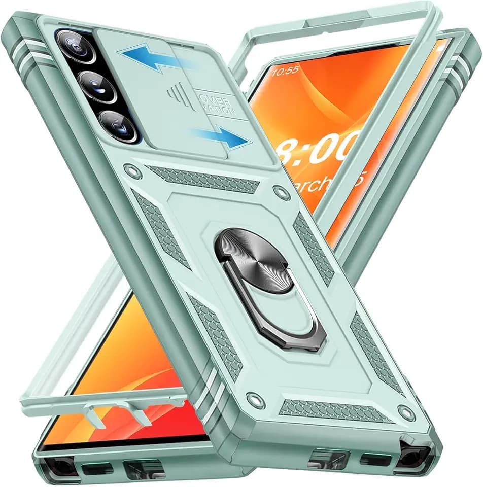 Giyer Handyhülle für Samsung Galaxy S23 Ultra 5G Hülle, Galaxy S23 Ultra 5G Schutzhülle mit Kameraschutz 360° Drehbarer Metall Ring Ständer Stoßfest Bumper S23 Ultra 5G 6.8" Case Cover (Mintgrün)