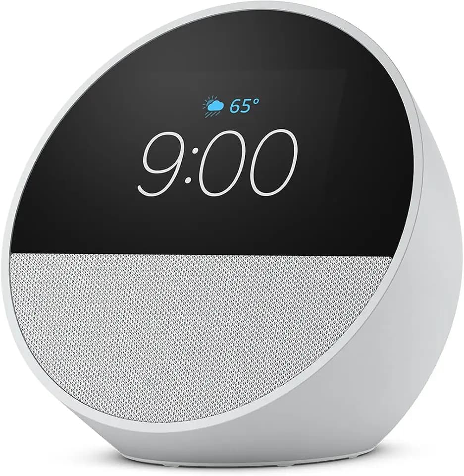 Amazon Echo Spot (newest model), Great for nightstands, offices and kitchens, Smart alarm clock, Designed for Alexa+, Glacier White