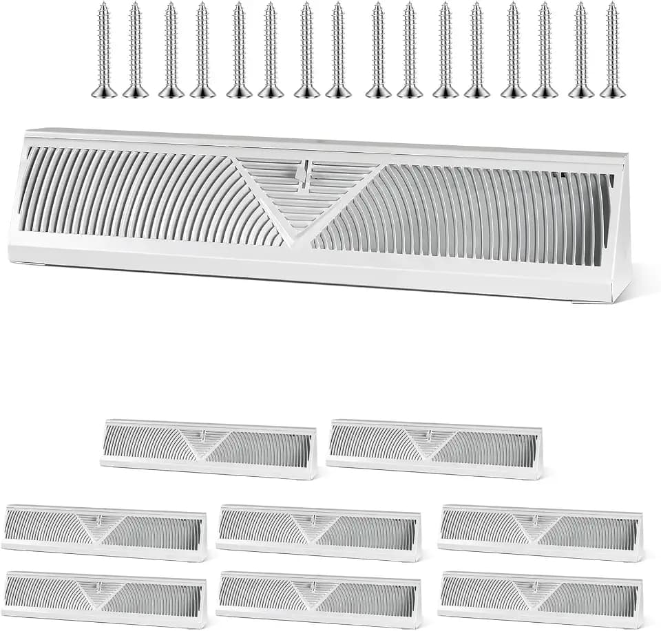 8 Pcs Baseboard Register Vent 24 Inch Duct Opening Size Baseboard Vent Covers Diffuser Adjustable Corner Return Air Grille for Home Floor Wall Air Flow Control (8, White, 24 Inch)
