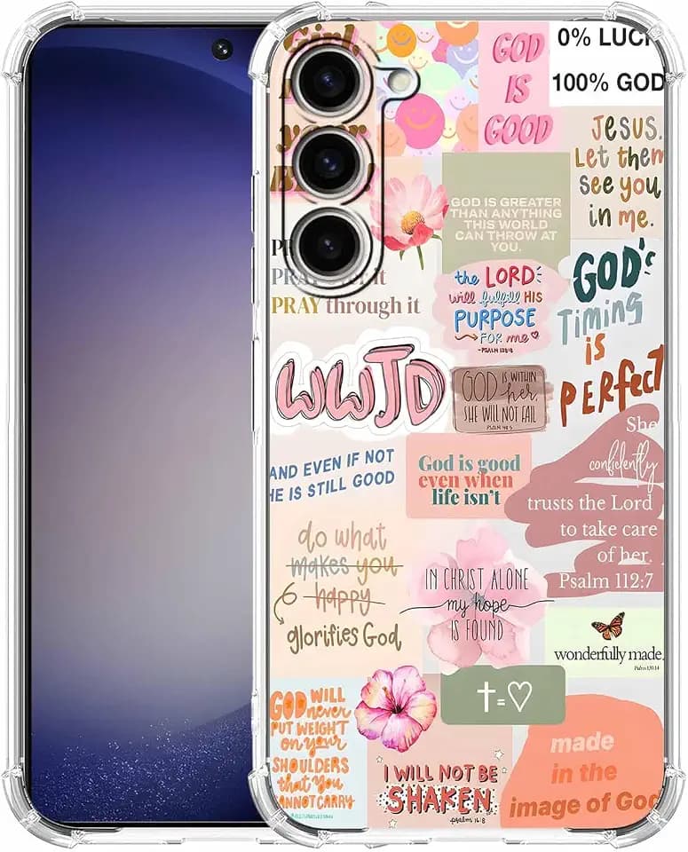 for Samsung Galaxy S23 Case with Christian Design,Jesus Bible Verse Collage Pattern,Clear Slim Soft TPU Bumper Case,6.1”(Christian,S23)
