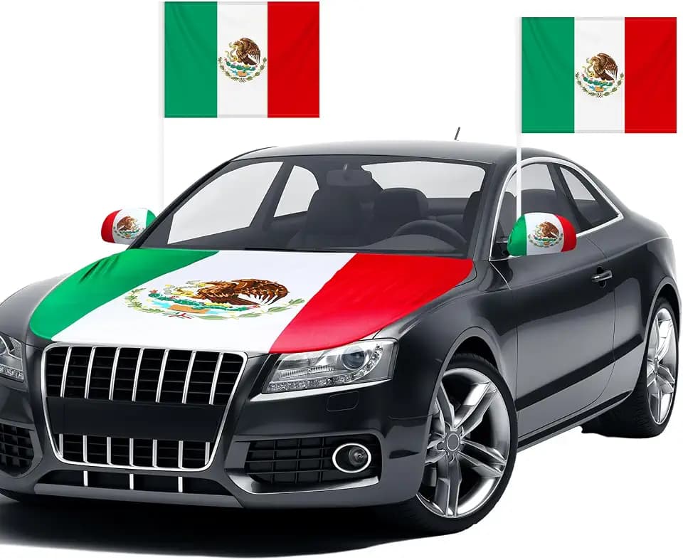 BBTO Set of 3 Mexican Flags Car Accessories, Mexico Independence Day Favor