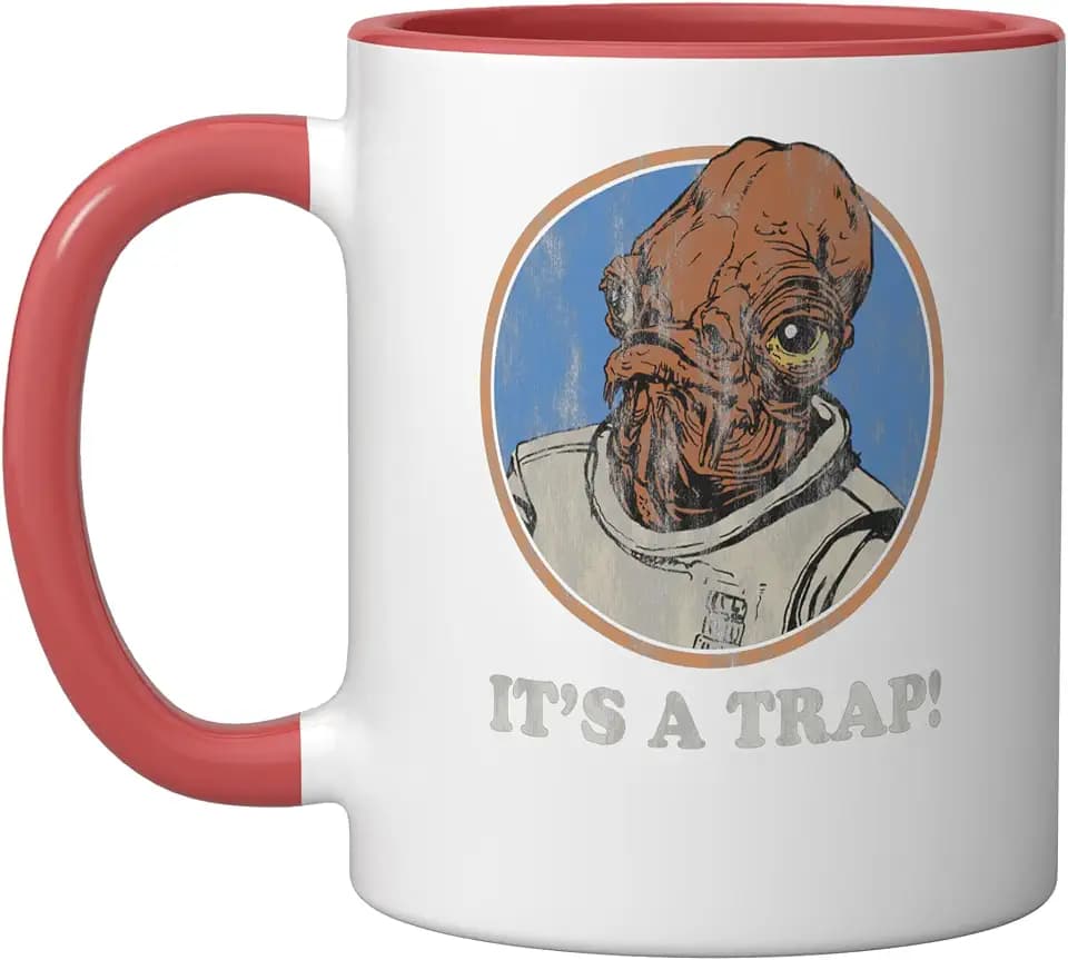 Star Wars Admiral Ackbar It's A Trap Distressed Ceramic Mug, Red/White, 11oz