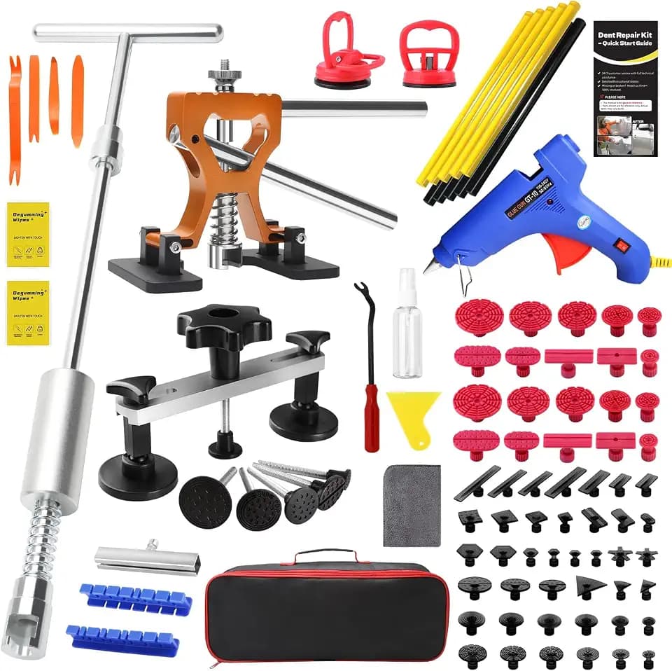 Paintless Dent Removal Kit for Cars - Dent Puller Kit with Premium Dent Lifter, Strong Adhesion Glue Sticks & Puller Tabs, Removable T-bar Puller, PDR Kit for & Auto Body Dent Repair