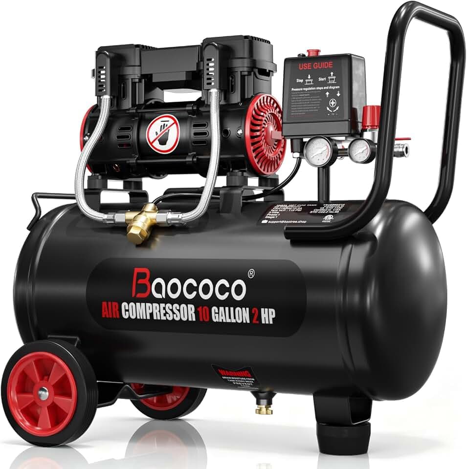10Gallon Ultra Quiet Air Compressor with Two Quick Couplers 2HP MAX115PSI