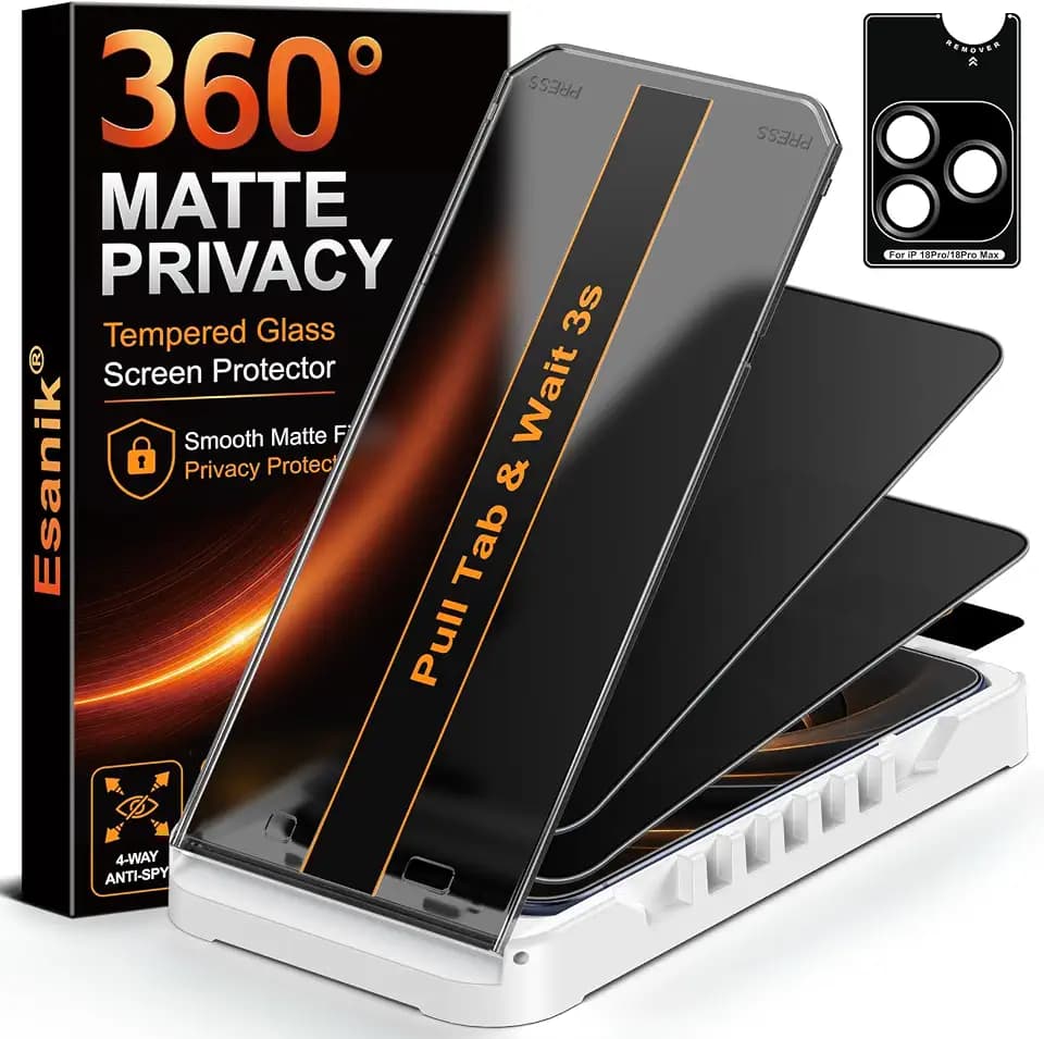 Esanik 360° Matt Sichtschutz für iPhone 18 Pro Max für Panzerglas