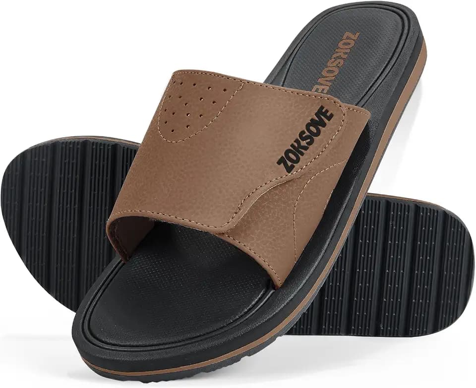 ZOKSOVE Slides for Men - Adjustable Slide Sandals Slip On- Open Toe Memory Foam Beach Sandals - Comfortable Summer Footwear for indoor/outdoor - Black 7