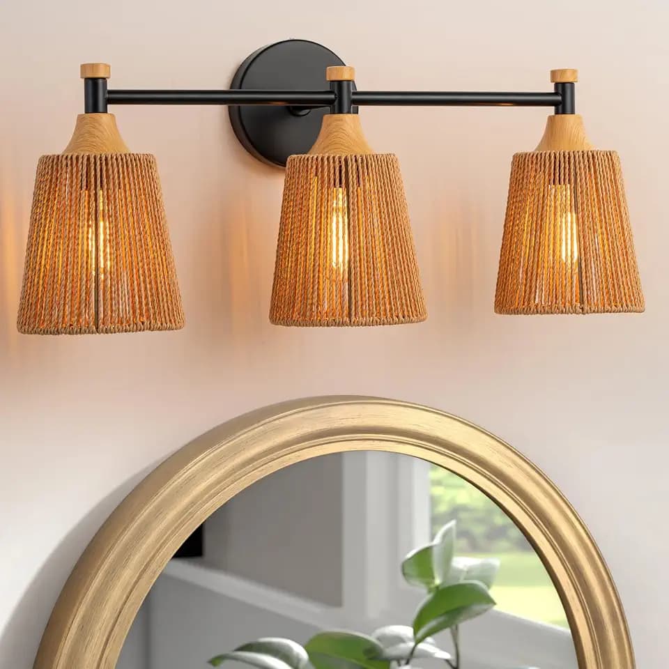 3-Light Farmhouse Bathroom Light Fixtures, Boho Vanity Lights Over Mirror
