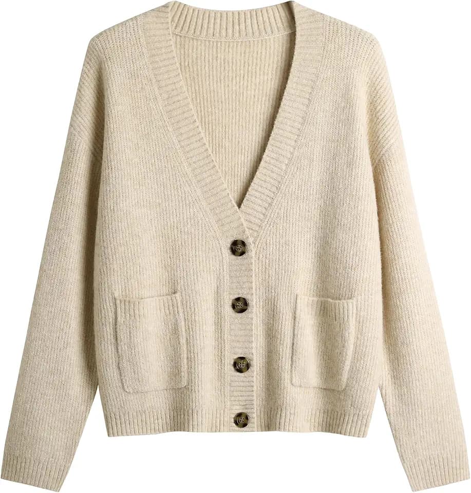 Women's Knit Cardigans Open Front Long Sleeve V Neck Button Down Loose Cardigan Sweaters Cable Knit Outwear Coats