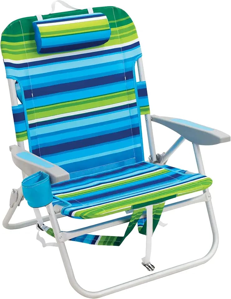 Rio Beach 2-Pack Wide Big Boy 4-Position Backpack Beach Chair with Pillow, Arms, and Storage Pouch, Lightweight Outdoor Portable Camping Chair with Carry Straps, Supports up to 300 lbs., Blue/Red