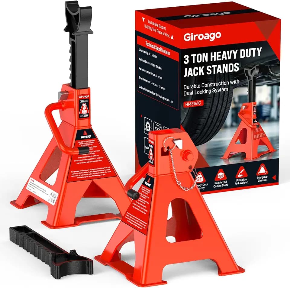 Jack Stands 3 Ton - Heavy Duty Vehicle Support with Dual Locking System, 11-16.1 inch Adjustable Height, High-Strength Steel Material and Large Base for Car & SUV, Orange-Red, 1 Pair