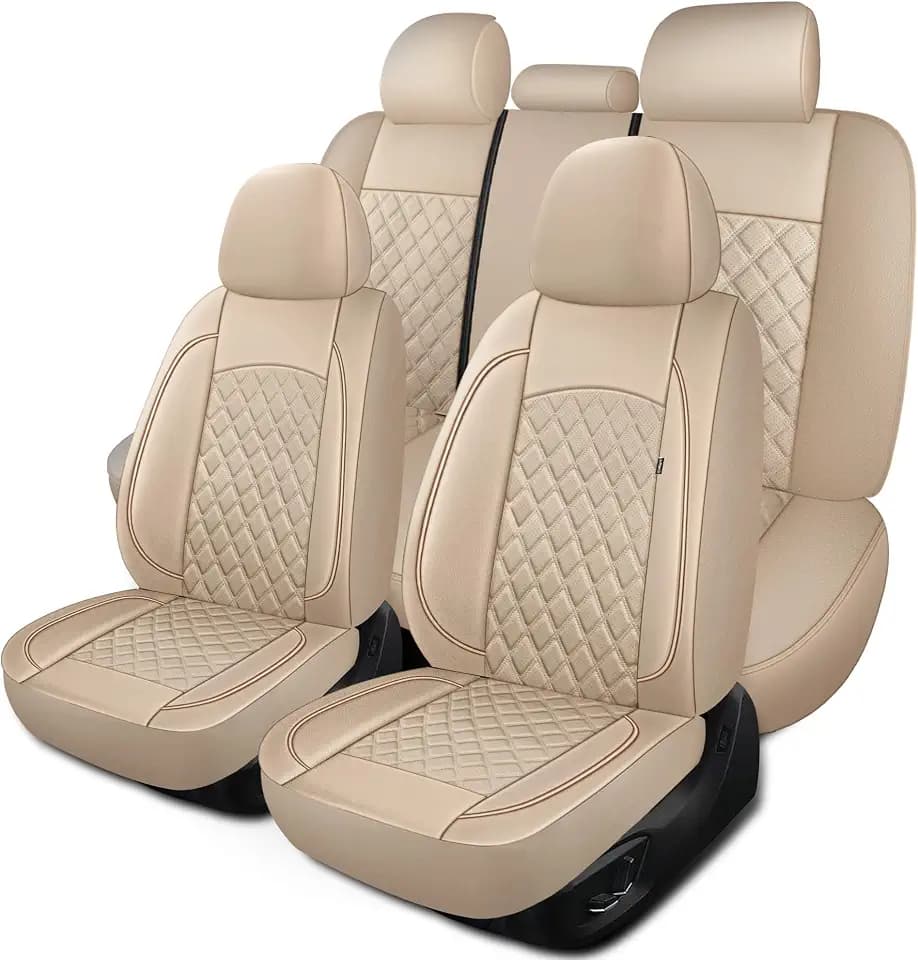 HChengkikz Car Seat Cover, Waterproof Nappa Leather, Beige