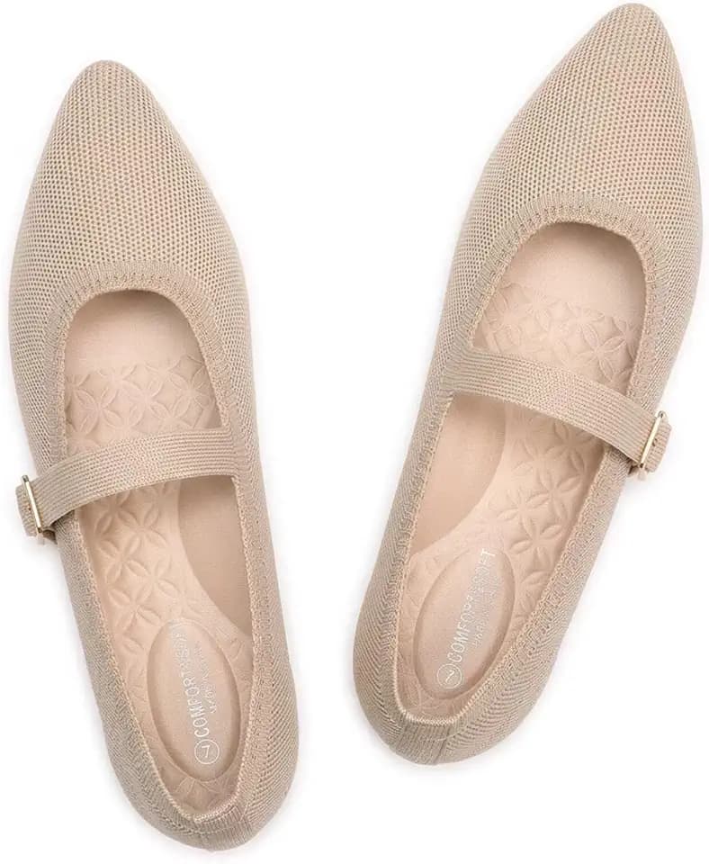 Frank Mully Women's Mesh Flats Mary Jane Shoes Pointed Toe Lightweight with Adjustable Instep Strap Knit Flat Shoes for Women Dressy Casual Washable Walking Shoes