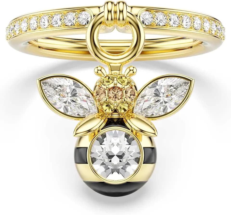 Swarovski Idyllia motif ring, Mixed cuts, Bee, Multicolored, Gold-tone plated
