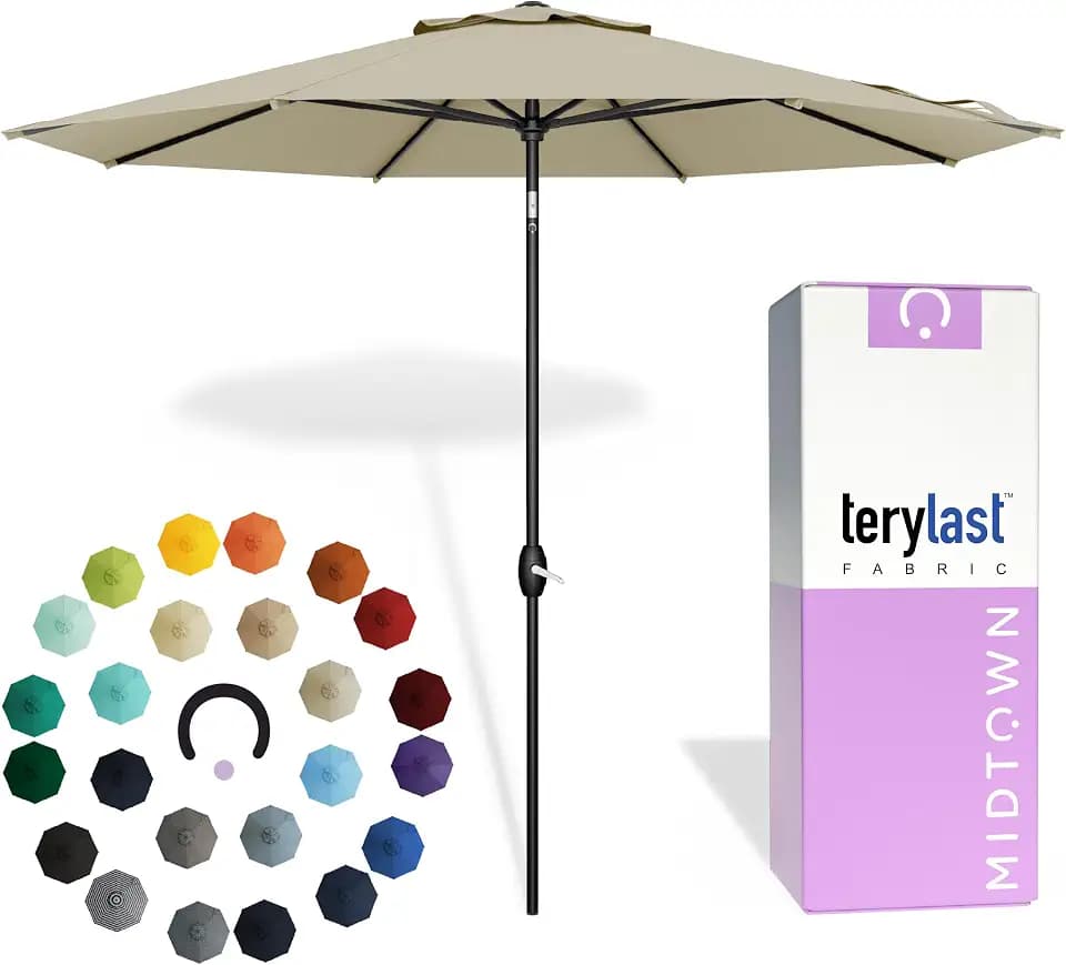 Midtown Umbrellas Lean - 9 Ft Patio Umbrella, Chestnut Beige Canopy