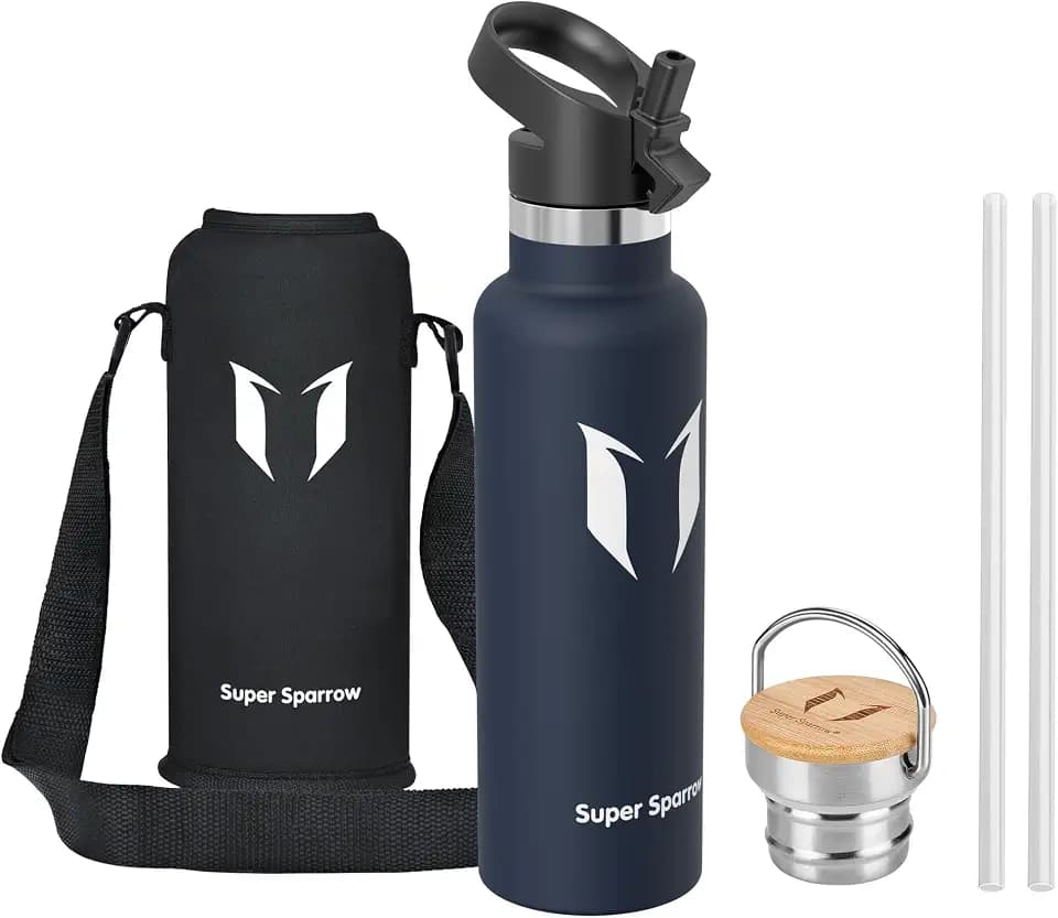 Sparrow Edelstahl Trinkflasche- 0.5L/0.75L/1L- Thermosflasche mit Strohhalm