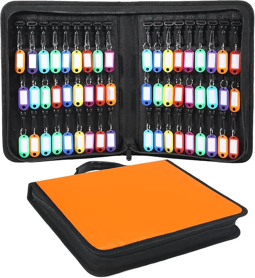 Portable Key Organizer with Handle, Fireproof and Waterproof Key Case, Key Holder with 54 Hooks and Tags Portable Key Storage Book for Offices Real Estate Agencies Hotels and Rental Management
