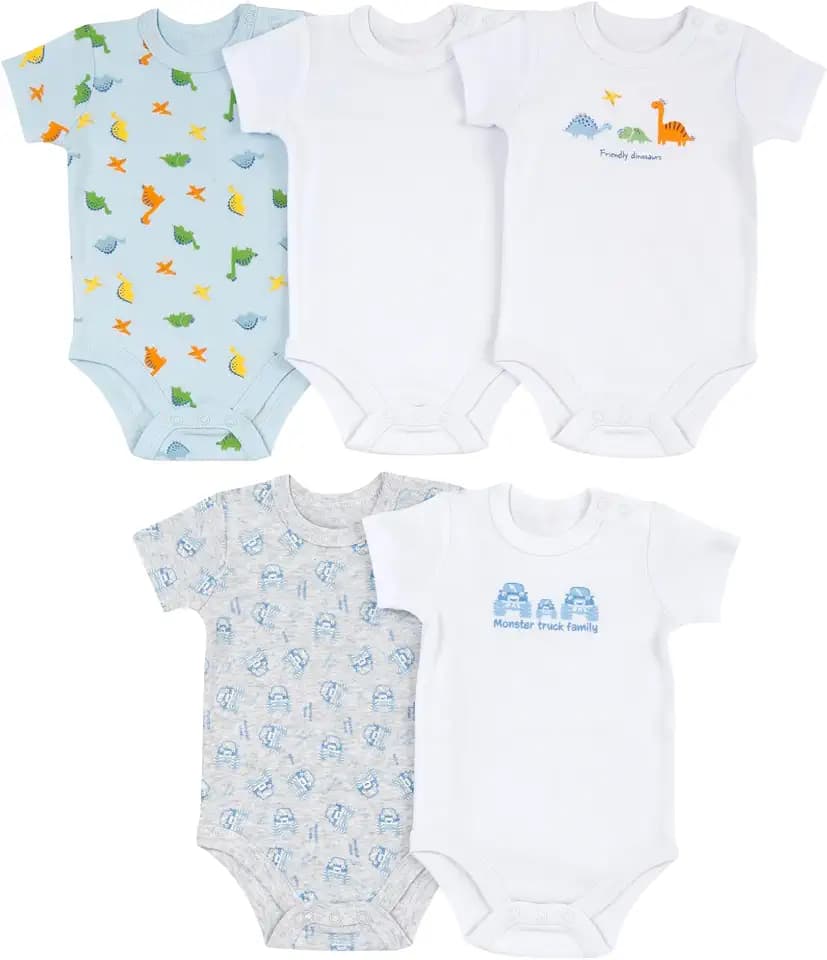 Prénatal Baby - Jungen Set aus 5 Kurzarm-Bodys aus weicher Baumwolle mit bequemer Knopföffnung SS26