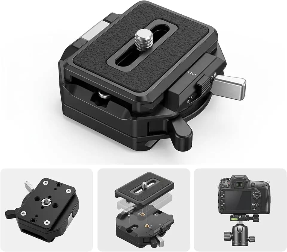 Quick Release Plate System, Aluminum Alloy Arca-Swiss Compatible Base and Top Plate with 1/4" & 3/8" Mounts for DSLR, Tripod, Gimbal, and Slider (11lbs Load Capacity)