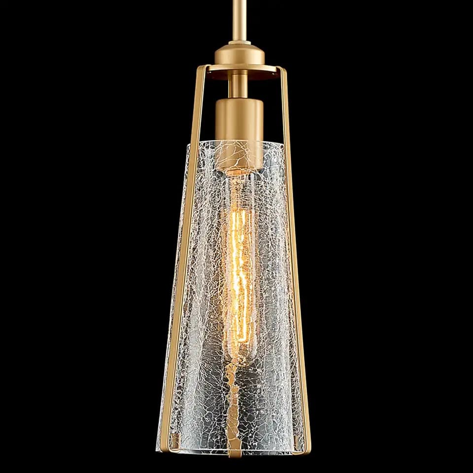 1 Light Gold Pendant Light, Modern Crackle Glass Kitchen Pendant Lights for Dining Room Bedroom Hallway