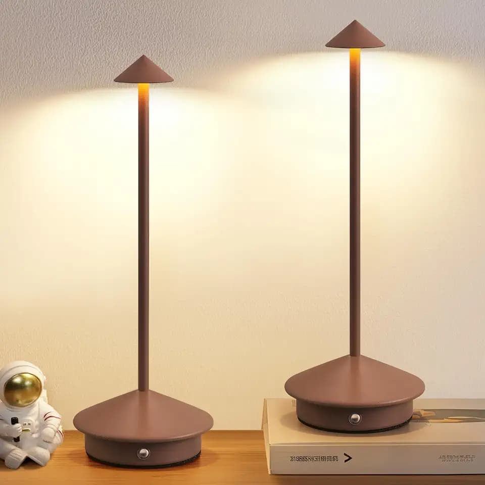 Modern Cordless Table Lamp Set of 2, Brown Portable LED Desk Lamps