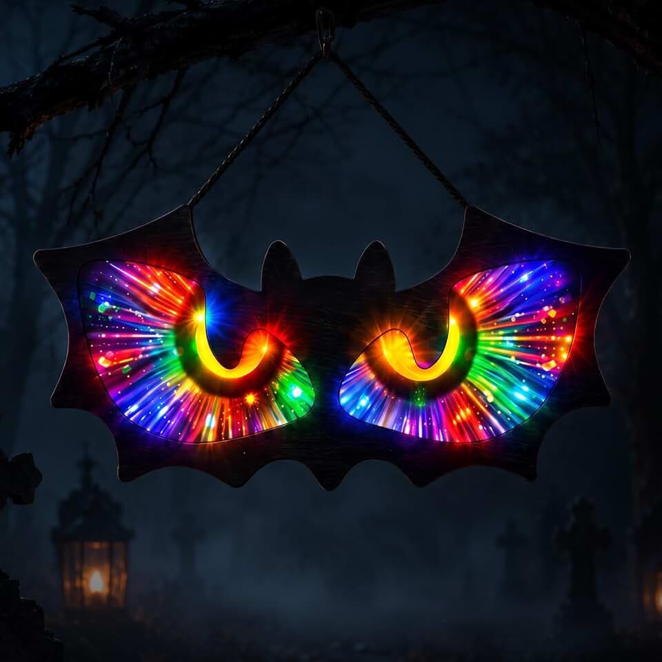 Halloween Decorations Spooky Glowing Eyes Lights 21 Inch Large Wooden Halloween Bat Eyes Lights with 8 Color Modes Bright Realistic Color Changing Eye for Indoor Outdoor Home Tree Decor