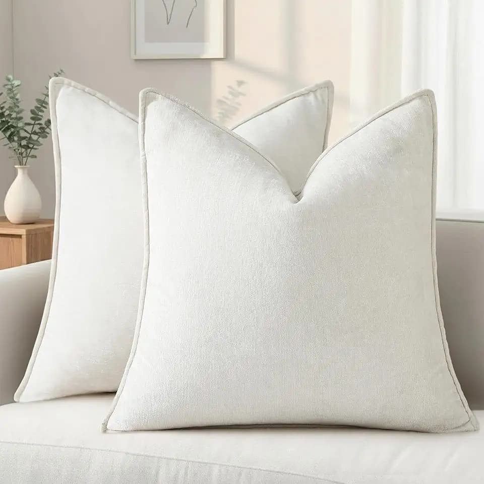 decorUhome Chenille Cream White Velvet Throw Pillow Covers 22x22 Set of 2