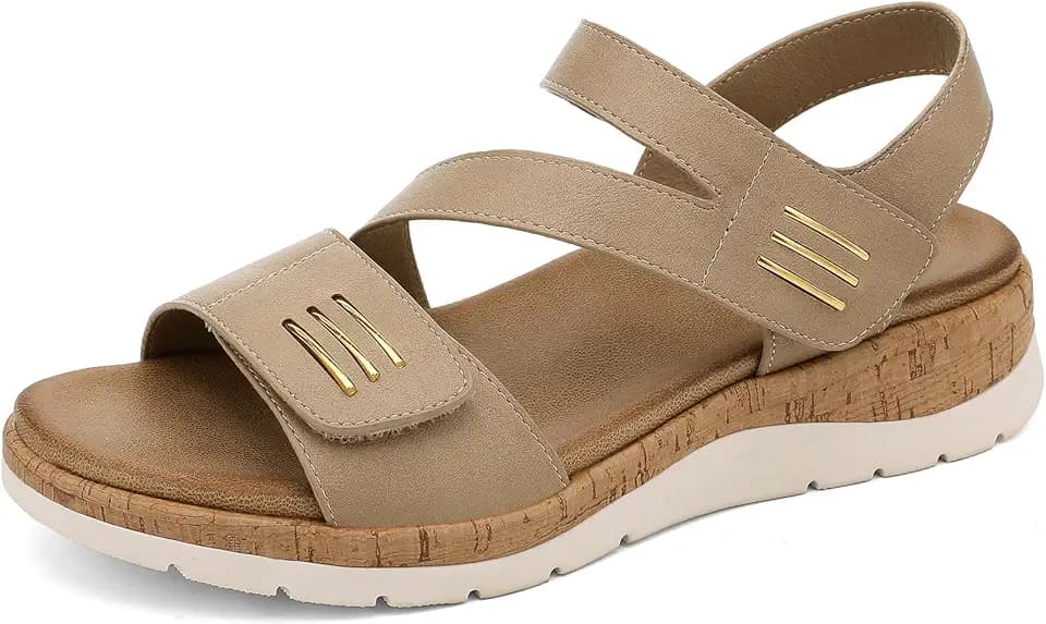 UBFEN Womens Low Wedge Walking Sandals with Arch Support