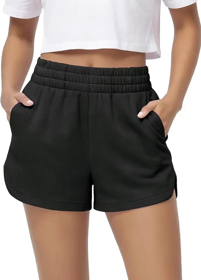 ODODOS Women's Sweat Shorts Cotton French Terry Curved Hem Workout Casual Relaxed Lounge Shorts with Pockets
