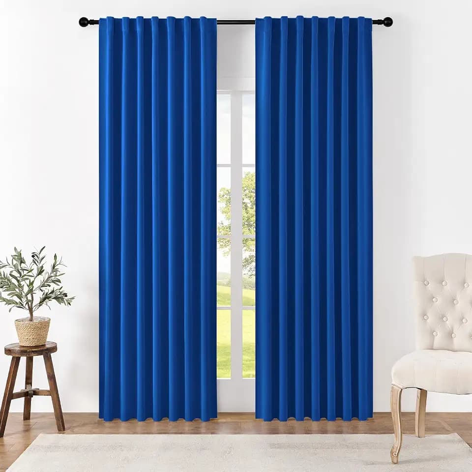 Joydeco Blackout Curtains 108 Inches Long, Thermal Insulated Black Out Curtains 2 Panels Set, Room Darkening Drapes for Living Room Window Rod Pocket Back Tab (W52 x L108 Inch, Royal Blue)