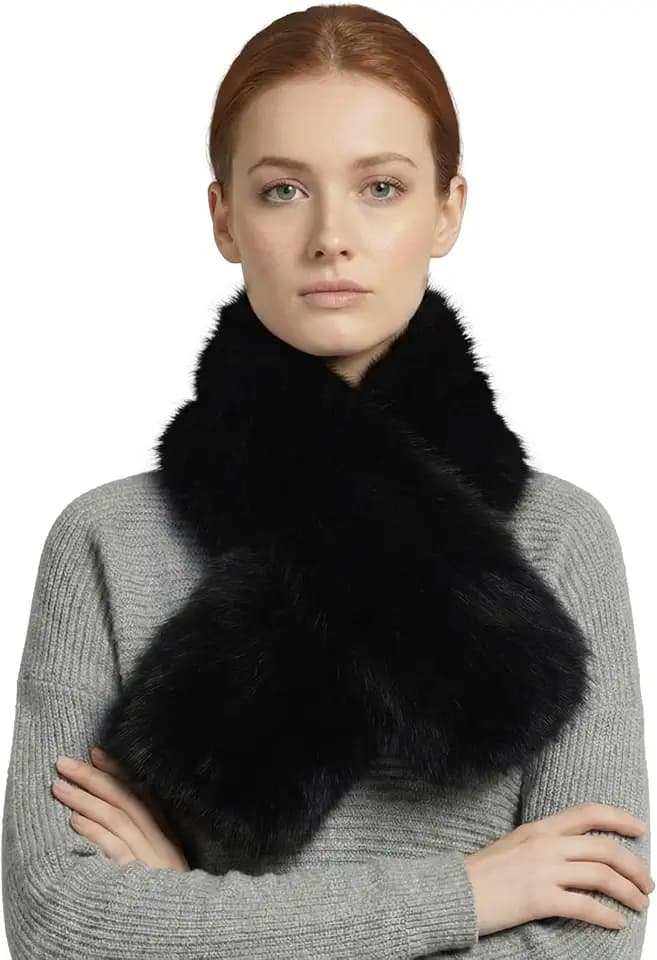 Basic Sense Winter Long Fluffy Faux Fur Collar Wrap Inner Fleece Fabric for Women Warm Tippet Russian Style Scarf