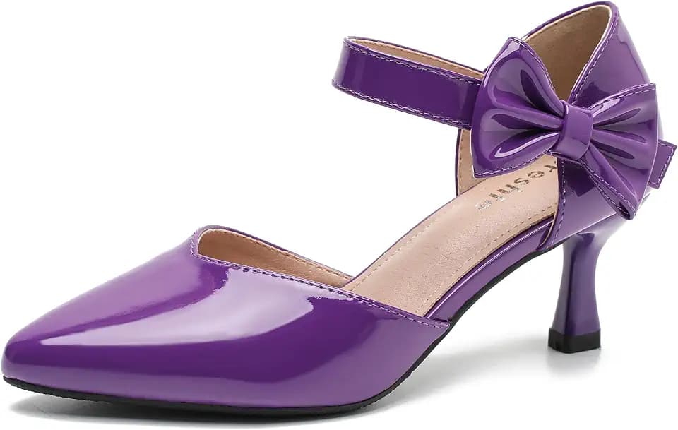 fereshte Women's Pointed Toe Bow Ankle Strap Kitten Heel Pumps, D'Orsay Style Dress Shoes