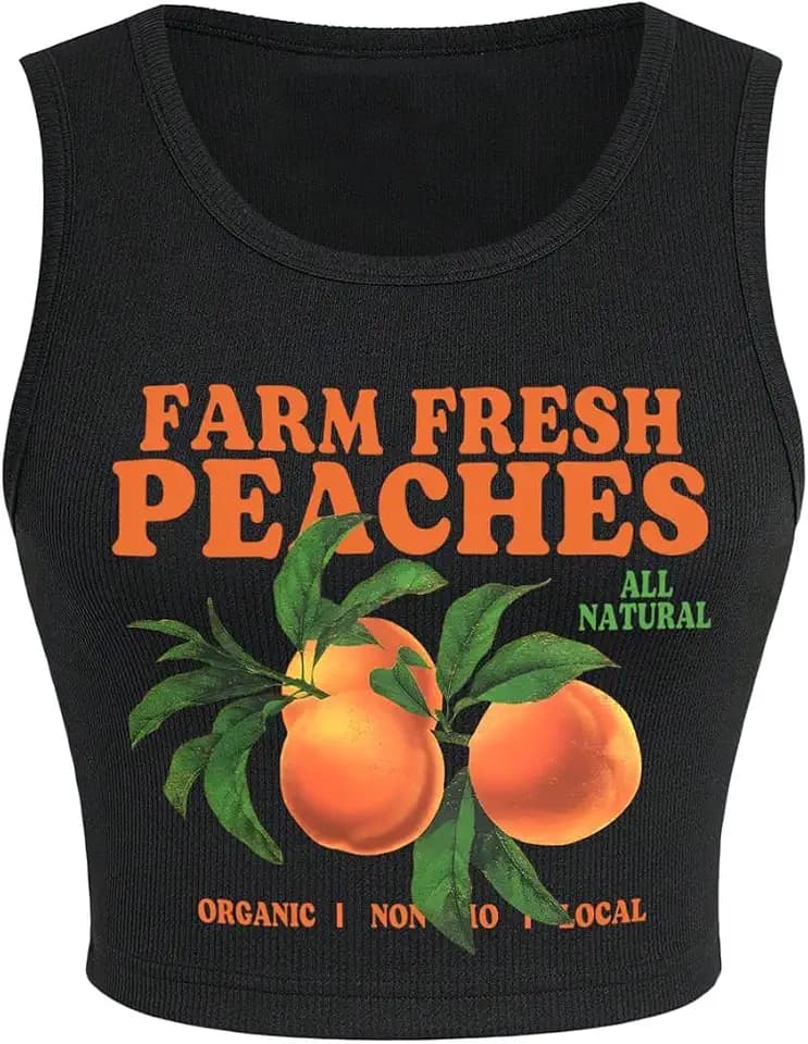 WDIRARA Women's Letter Print Graphic Sleeveless Rib Knit Crop Tank Top