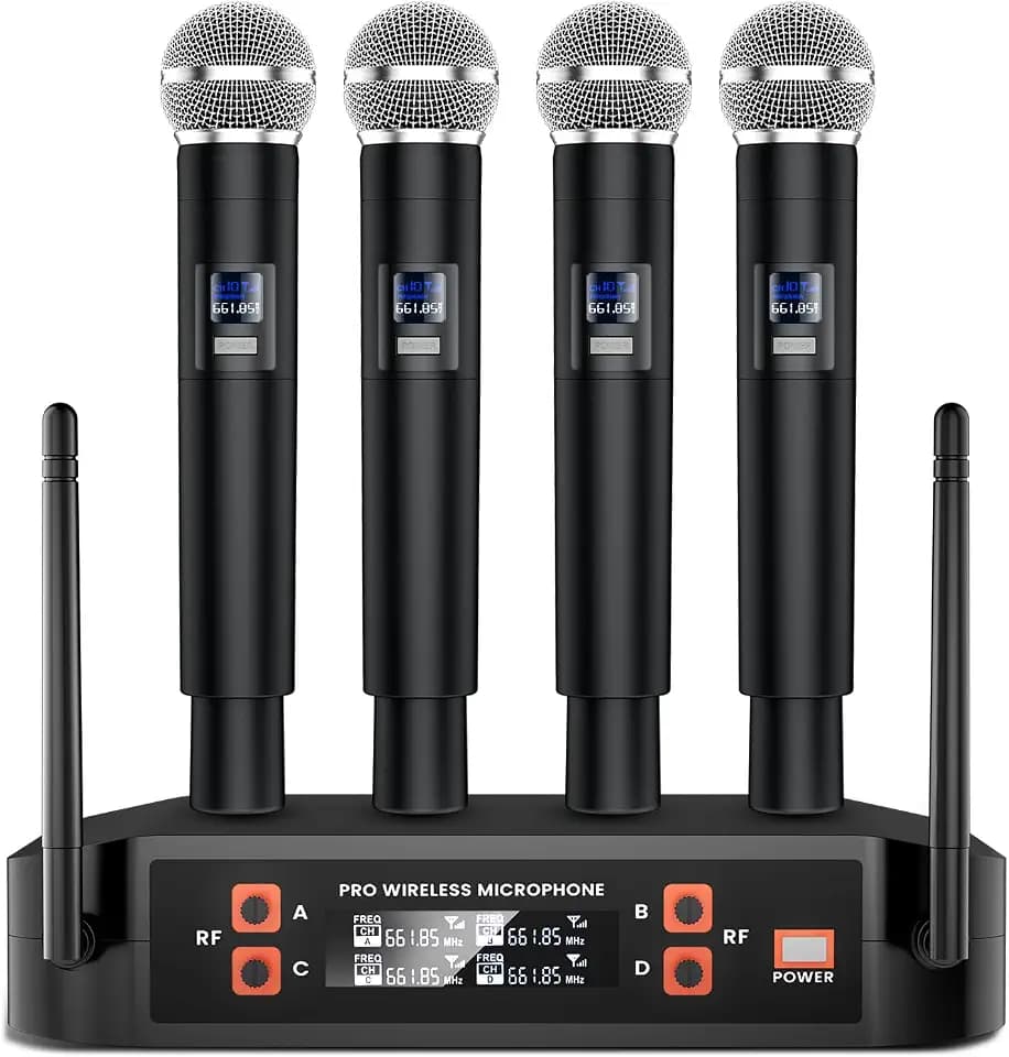 Gritto 4-Channel Wireless Microphone System,Fixed Frequency Metal Cordless Mic,300FT Range, Dynamic Handheld Mics with Stable Signal Transmission for Karaoke Singing Party Church Wedding DJ