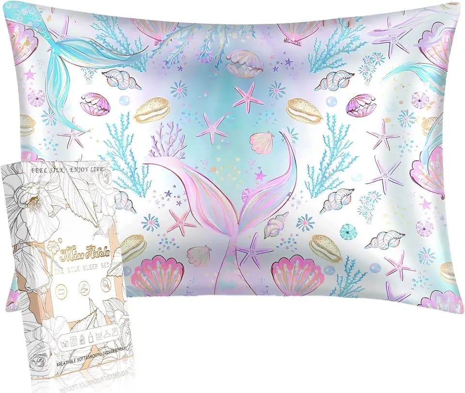Miss Adola Kinder-Kissenbezug, Queen Mulberry-Seidenkissenbezug für Haar und Haut, 19 Momme, Cartoon-Kawaii-Fun-Kissenbezug für Teenager, Jungen, Mädchen, Fischschwanz, 76,2 x 50,8 cm, 1 Stück