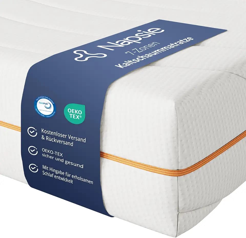 7-Zonen Matratze 140x200 cm | H3 &H2 | Beidseitig nutzbar | Ergonomische Kaltschaummatratze | Hypoallergen & Antibakteriell | Bezug abnehmbar & waschbar | Oeko-TEX®(18cm, 140 x 200 cm)