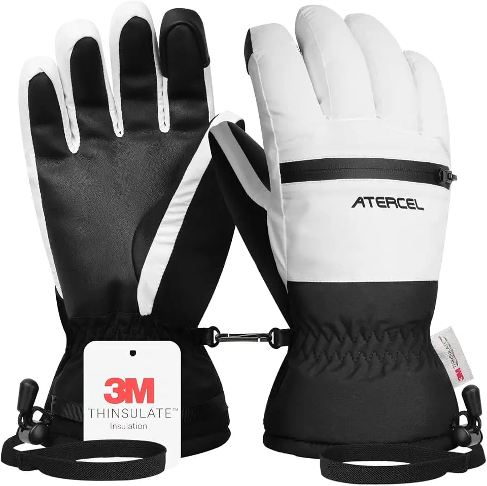 ATERCEL Waterproof Ski Gloves, Warm 3M Thinsulate Gloves, Touchscreen, for Men Women in Skiing, Snowboarding, Hiking