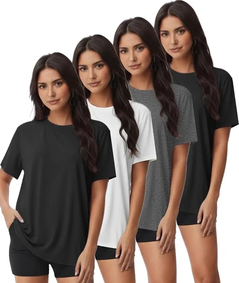 Kinglaman 4 Pack Women Basic T Shirts Tees Workout Short Sleeve Casual Tops