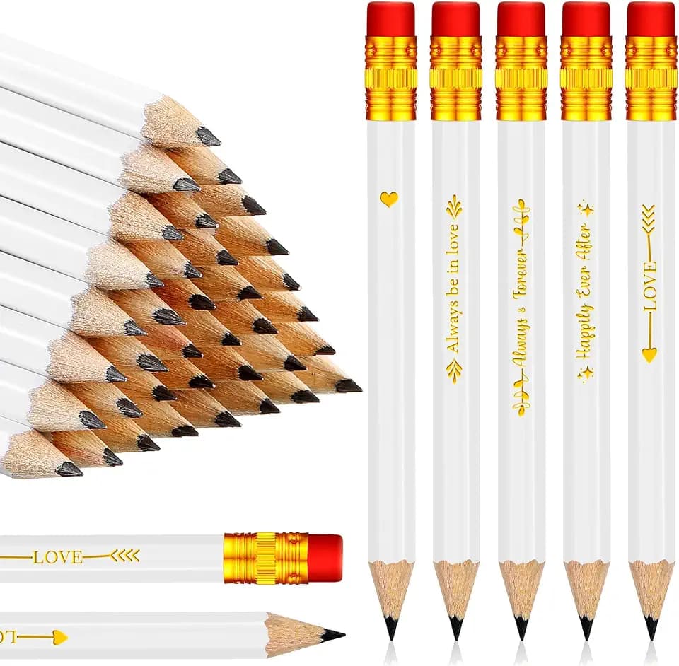 Crtiin 50 Pcs Bridal Shower Game Pencils Half Golf Pencil White for Wedding