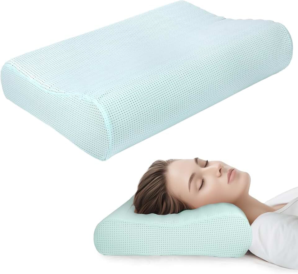 Nackenkissen-Ergonomisches kopfkissen-Orthopädisches Nackenstützkissen für Seiten-, Rücken- und Bauchschläfer-Seitenschläferkissenmit kühlem, waschbarem Bezug, Kissen 40x60cm (Hellblau)
