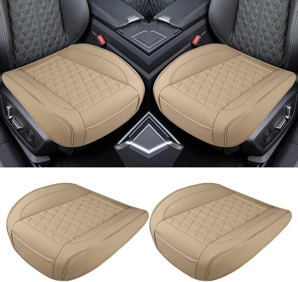 2PCS Luxury Faux Leather Car Seat Cover, Car Seat Cushion, Beige