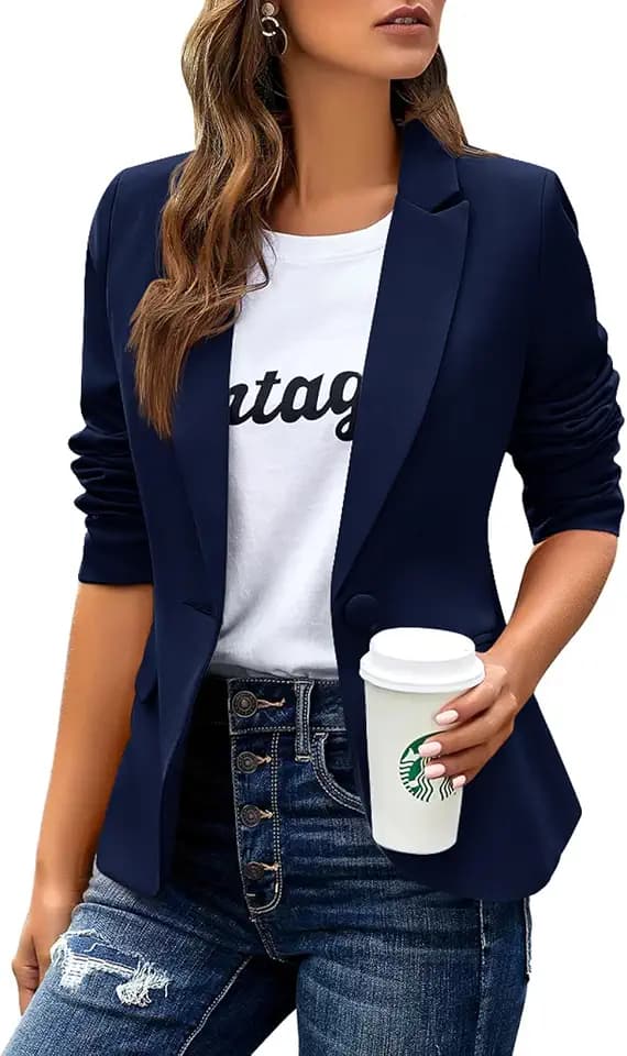 huatandis Women's Business Casual Blazer Notched Lapel Work Suit Jacket