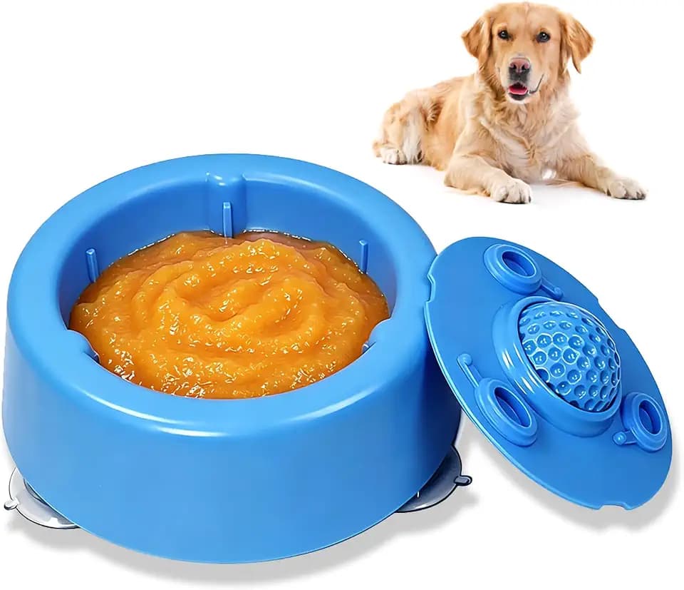 Schleckball Hundenapf für Flüssige Leckerlis, rutschfest Langsame Futterschüssel Wassernapf, Anti-Schluck-Kugel Spielzeug für Kleine, Mittlere, Große Hunde