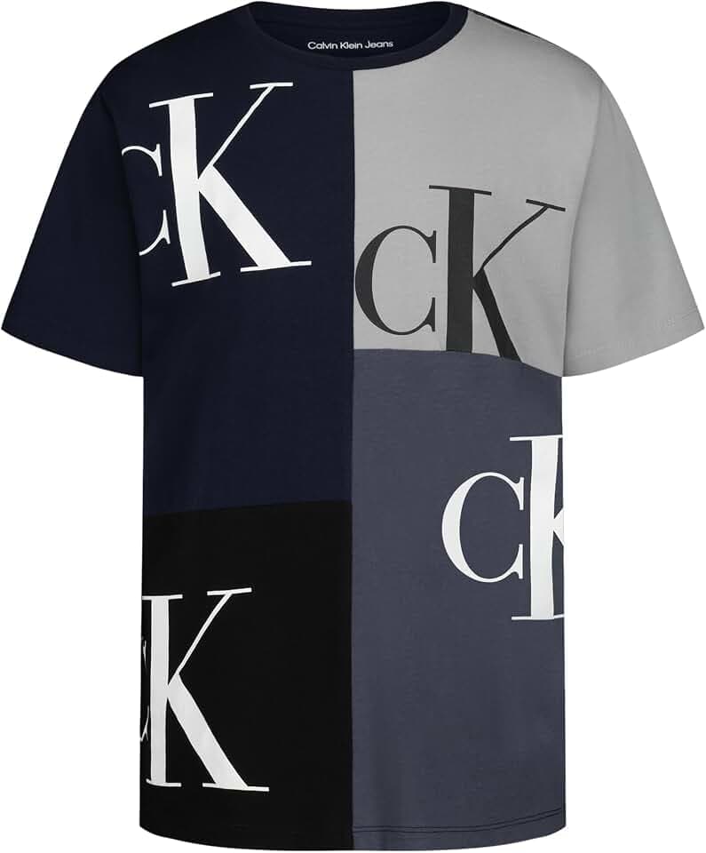 Calvin Klein Boys' Short Sleeve Fashion Print Crew Neck T-Shirt, Comfortable, Relaxed Fit