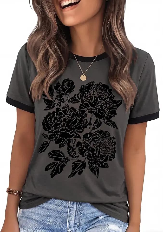 Womens T Shirts Graphic Tees Summer Short Sleeve Tops Vintage Floral Shirts